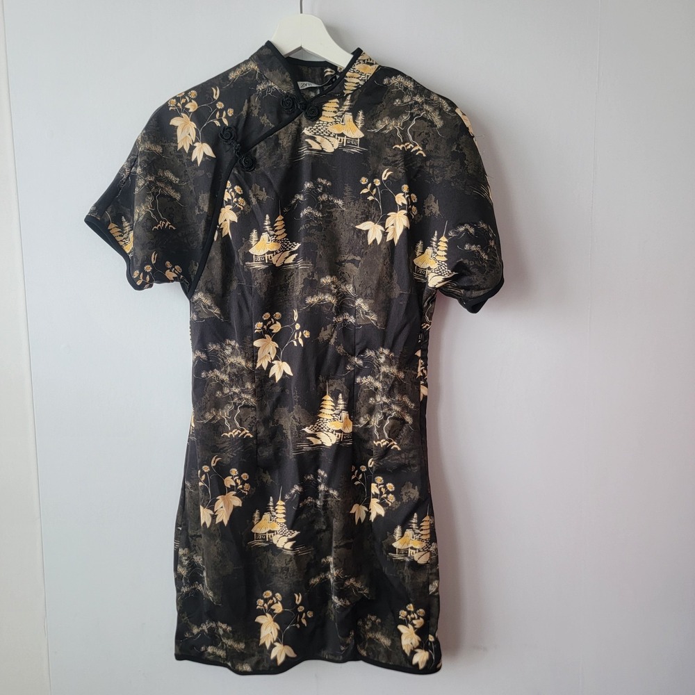 Zara women's Multicolored Dress sz‎ XS Oriental Printed Cheongsam Asian Chinese